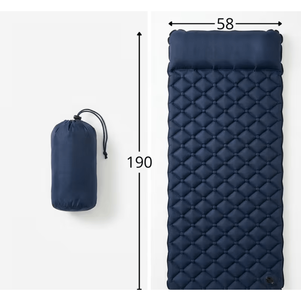 Matelas Gonflable Simple Touristique TOUROIST 190X58X5Cm XXL. Matelas Gonflable et de Camping Léger Karimata en Bleu Marine. Matelas de Camping Durable avec Garnissage Ergonomique en losange. Matelas Gonflable Simple pour Tente avec Oreiller Profilé. Mate