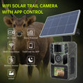 Caméra de Trail WiFi Solaire - Caméra de Chasse Rechargeable avec Batterie Intégrée 5000mAh - Vision Nocturne 4K 64MP pour Surveillance Faune, Inclut Carte Mémoire 64GB
