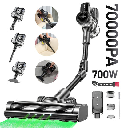 Yanhama Aspirateur sans fil / 70000PA / Aspirateur sans fil 6-en-1 / avec brosse anti-enchevêtrement / Autonomie de 60 minutes / Aspirateur 1,5L / Aspirateur sans fil avec écran LED / Aspirateur à main pour poils d'animaux, sols durs et tapis