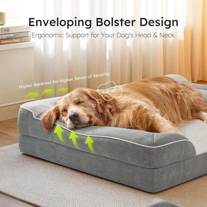 XXL Extra - Lit/Canapé/Kenne pour grands chiens et chats - Gris foncé et gris clair, mousse à mémoire de forme épaissie, housse amovible et lavable, antidérapant avec bords latéraux, lit pour grands chiens/chats, cadeau de Noël, livré avec une couverture