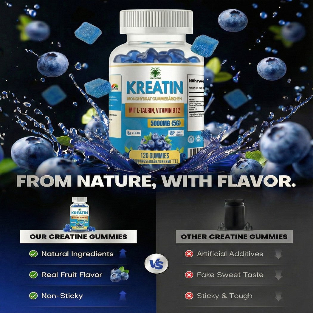 120 Gommes de Créatine 5000Mg - Gommes de Créatine Monohydratée Véganes 5G pour Gym et Supplément - avec Saveur Agraume | 120 Gommes | 40 Rations