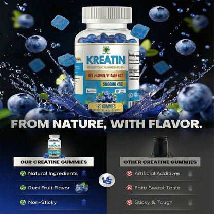 120 Gommes de Créatine 5000Mg - Gommes de Créatine Monohydratée Véganes 5G pour Gym et Supplément - avec Saveur Agraume | 120 Gommes | 40 Rations