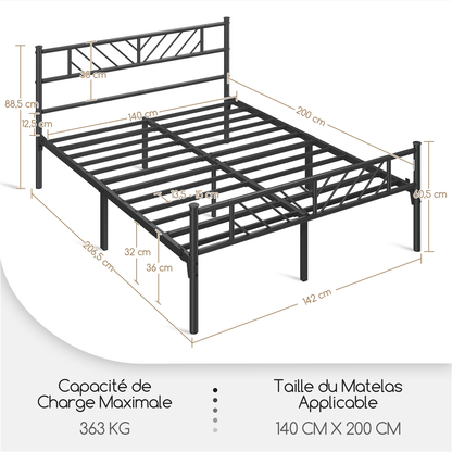 Costoffs Cadre de lit en metal simple Lit en Métal pour Adultes Grande Espace en Lattes Moderne