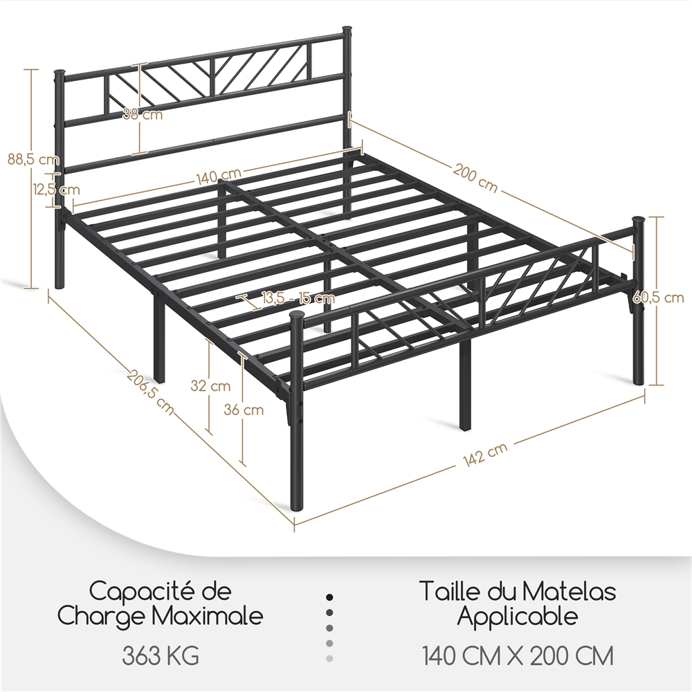 Costoffs Cadre de lit en metal simple Lit en Métal pour Adultes Grande Espace en Lattes Moderne