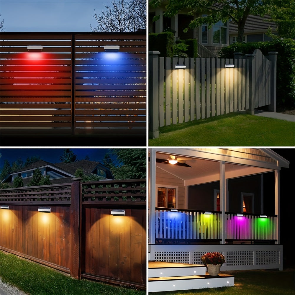 8pcs Lampes Solaires de Clôture pour Extérieur, Lumière Chaude & Blanc Froid et RGB, Super Lumineuses, pour Escalier, Cour, IP65, pour Jardin, Clôture, Mur, Terrasse, Décoration d'Éclairage Commercial