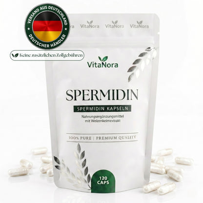 Gélules de Spermidine à Dose Élevée – 120 Gélules Véganes avec 6 mg de Spermidine par Gélule à partir de Germe de Blé – Extrait de Germe de Blé sans Additifs