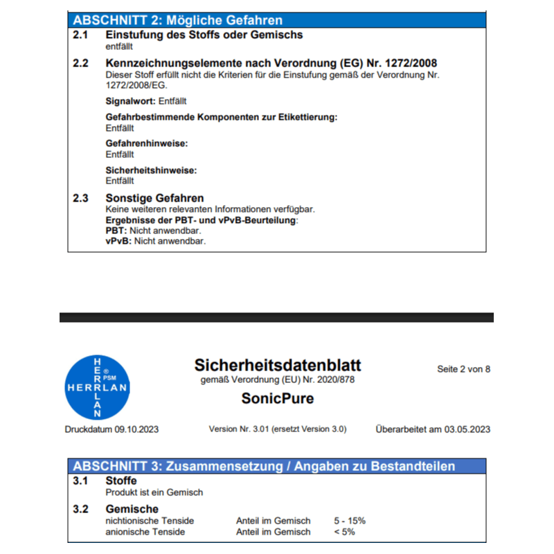 HERRLAN® SonicPure Concentré de Nettoyage Ultrasonique 1000 ml - Concentré Liquide pour Nettoyeurs Ultrasoniques et Étuis à Lunettes - Fabriqué en Allemagne
