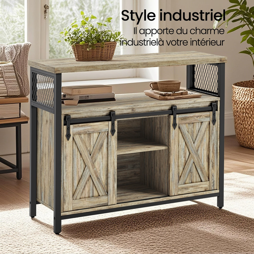 Meuble de Rangement, Buffet Cuisine, Commode, avec 2 Portes Coulissantes, 33 x 100 x 80 cm, Étagères Réglables, pour Salon