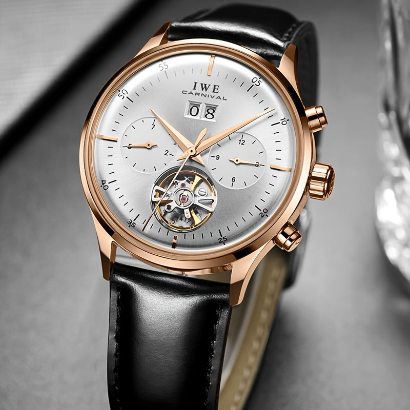 [I&W Carnival] Montre mécanique multifonction pour hommes, montre ultra-fine à remontage automatique, cadeau de vacances parfait, sans pile