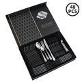 Ensemble de couverts ronds en acier inoxydable 48 pièces pour 12 personnes, ensemble de couverts de qualité alimentaire avec boîte cadeau, ensembles d'ustensiles à extrémités miroir pour restaurant à domicile, lavable au lave-vaisselle (argenté)