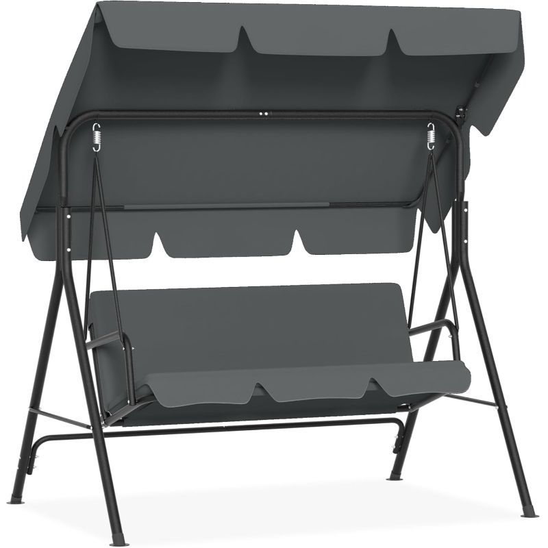Balancelle de jardin à 3 places avec toit ouvrant réglable et coussin de siège et pieds antidérapants, balançoire de jardin jusqu'à 200 kg, fauteuil à bascule