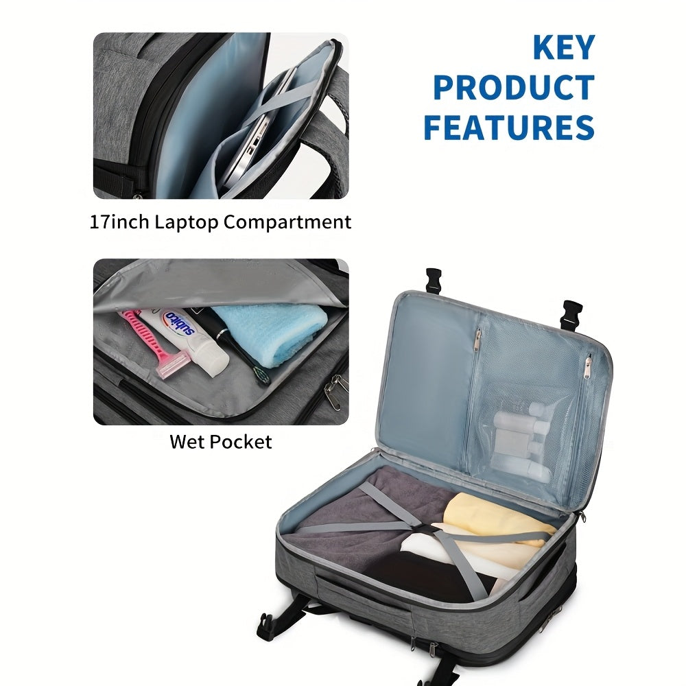 Sac à dos cabine extensible approuvé par l'aviation 45X36X20 pouces, bagage à main sous le siège avec poche humide et housse pour ordinateur portable dédiée de 43,18 cm, sac de voyage adapté aux normes TSA pour les voyages d'affaires (Essentiel unisexe 20