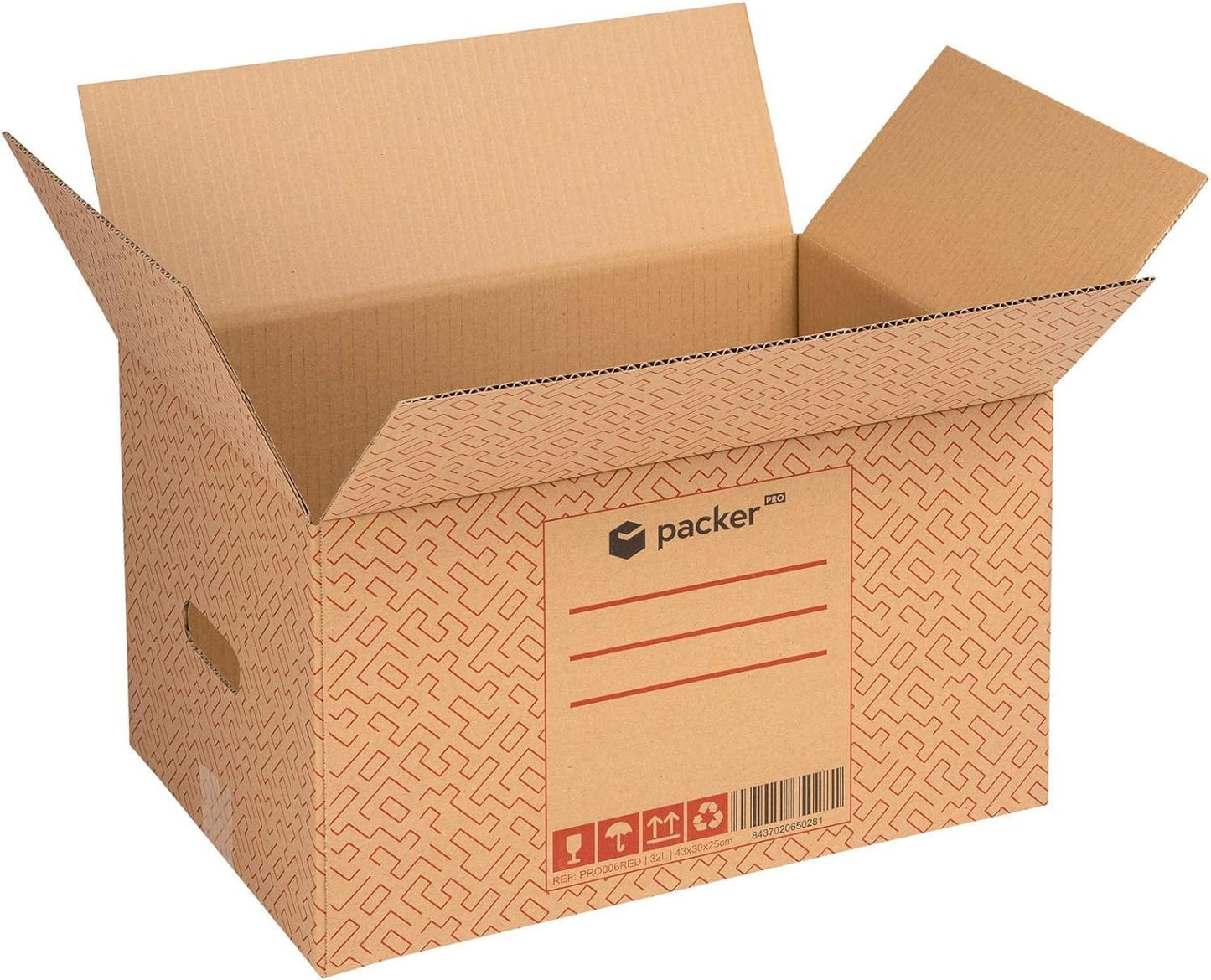Boîte en carton ultra-résistante pour déménagement et stockage avec poignées, fabriquée en carton rigide, idéale pour le déménagement ou le stockage de livres et de vêtements, transport confortable et sûr grâce aux poignées latérales - Packer PRO