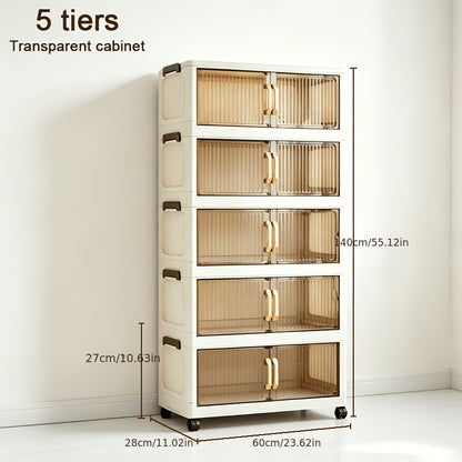 Bacs de rangement en plastique à 5 niveaux de 60 cm, boîtes empilables avec couvercles, conteneurs pliables avec roulettes verrouillables pour chambre à coucher, salon, bureau et bureau