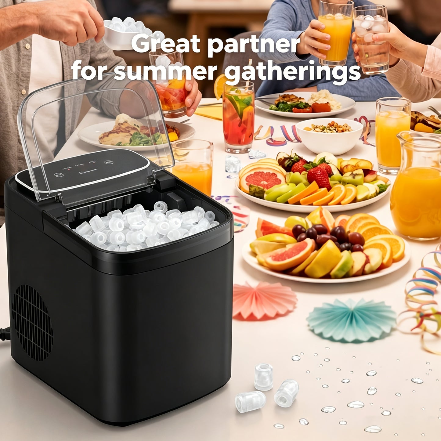 Machine à glaçons, petite machine à glaçons pour la maison et l'extérieur, avec une fenêtre transparente, tailles de glaçons réglables, livrée avec une poignée portable, parfaite pour les cuisines, les bureaux, les fêtes et autres occasions, votre compagn