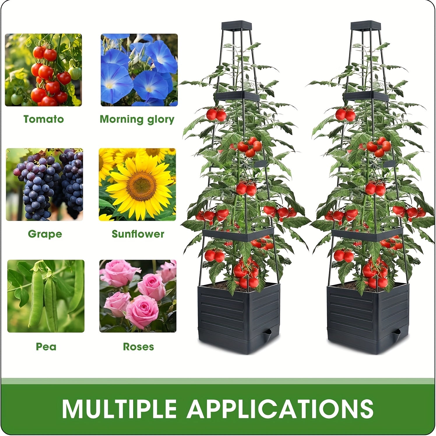 Deux Supports de Culture pour Tomates avec Auvent, Bacs de Jardin de 57 Pouces de Haut pour Plantes Potagères Grimpantes, Cages à Tomates Autoirrigantes, pour Pots de Jardin Intérieur et Extérieur sur la Serre de Patio