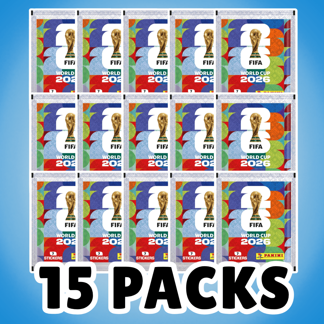 15x Packs d'autocollants aléatoires Panini Coupe du Monde de la FIFA 2026 – 15 sachets scellés, 105 autocollants assortis aléatoirement
