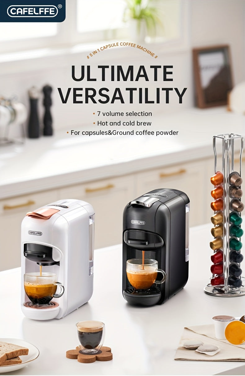 CAFELFFE Machine à café capsule 5-en-1 MK606 | Machine à expresso à infusion chaude/froide, 19 bar de pression, compatible avec les capsules Nec* Original, DG, Kcup, sacs ESE, poudre de café, réservoir d'eau de 0,6 L, économie d'énergie, facile à nettoyer