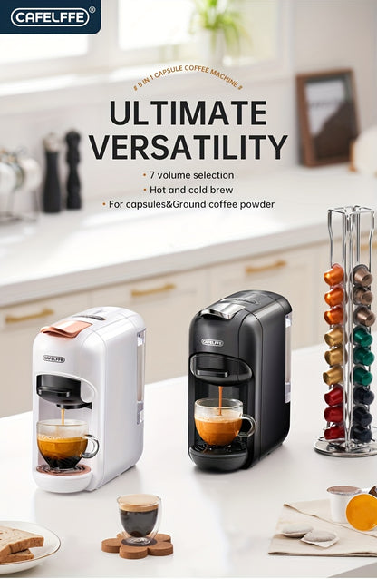CAFELFFE Machine à café capsule 5-en-1 MK606 | Machine à expresso à infusion chaude/froide, 19 bar de pression, compatible avec les capsules Nec* Original, DG, Kcup, sacs ESE, poudre de café, réservoir d'eau de 0,6 L, économie d'énergie, facile à nettoyer
