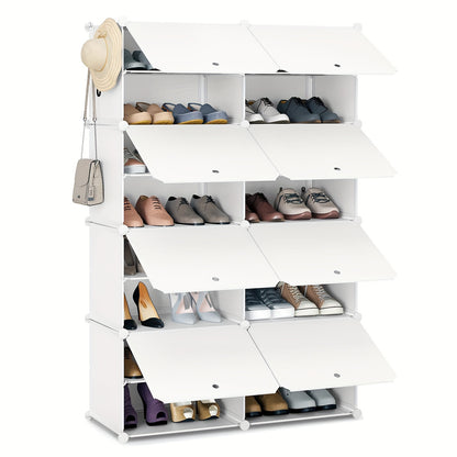 1pc Étagère à Chaussures avec 8 Compartiments, Peut Stocker 32 Paires de Chaussures, Armoire à Chaussures de Couloir, Armoire à Chaussures de Salon et de Chambre, Armoire à Chaussures avec Portes, Fabriquée en Panneau PP Modulaire, Blanche