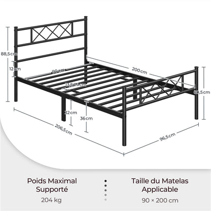 Costoffs Cadre de Lit en Métal Moderne - Structure à 6 Pieds avec Tête de Lit Design en Forme X - Sommier à Lattes Métalliques et Grand Espace de Rangement Sous-lit - Idéal pour Chambre d'Invite, Dortoir ou Appoint - Style Industriel Élégant