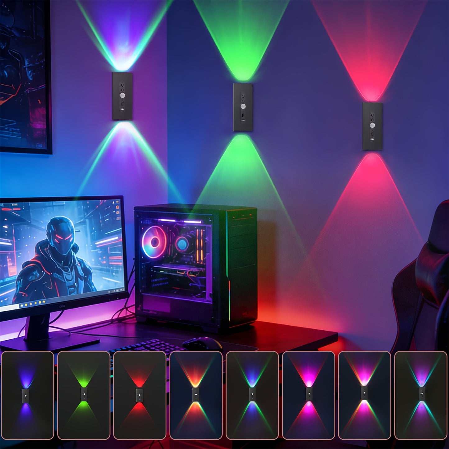 2/4pcs Lampe Murale Magnétique LED à Détecteur de Mouvement, 8 Couleurs Dimmables, RGB Lumière Orange Chaude, Idéale pour Décorer Chambres, Salons, Cuisines, Bars, Escaliers, Salles de Jeux, Couloirs et Fêtes, Couloir - Alimentation USB/Batterie, Décorati