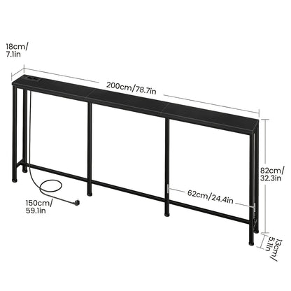 Table Console Moderne Industrielle Étroite avec Station de Chargement et Ports USB - Bois Ingénierie Robuste et Métal, Idéale pour Entrée, Salon, Table de Canapé, Bureau de Chargement USB pour Hall, Couloirs, Entrées