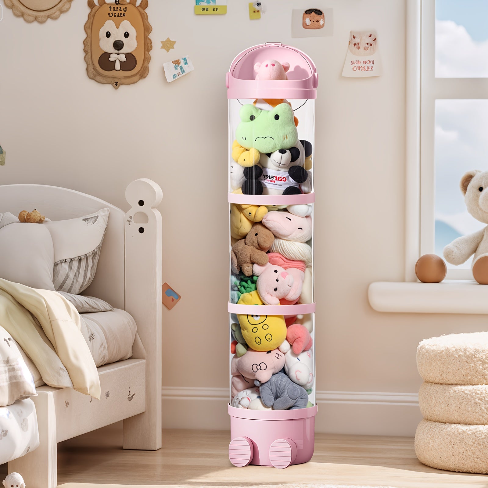 Boîte de rangement pour jouets de 162 cm, organisateur de jouets transparent avec couvercle anti-poussière et loquets de sécurité, peut contenir plus de 80 poupées, assemblage facile sans outils, rangement pour animaux en peluche pour la décoration intéri