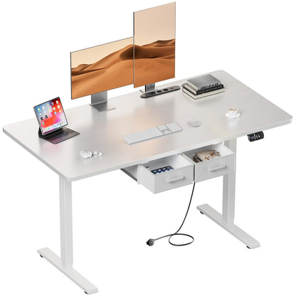 Furnishia Bureau Vertical Électrique avec Panneau Intelligent à Mémoire et 2 Tiroirs, Bureau à Hauteur Réglable avec Prises de Courant, pour Bureau d'Ordinateur à Domicile, Poste de Travail d'Écriture et Chambre à Coucher