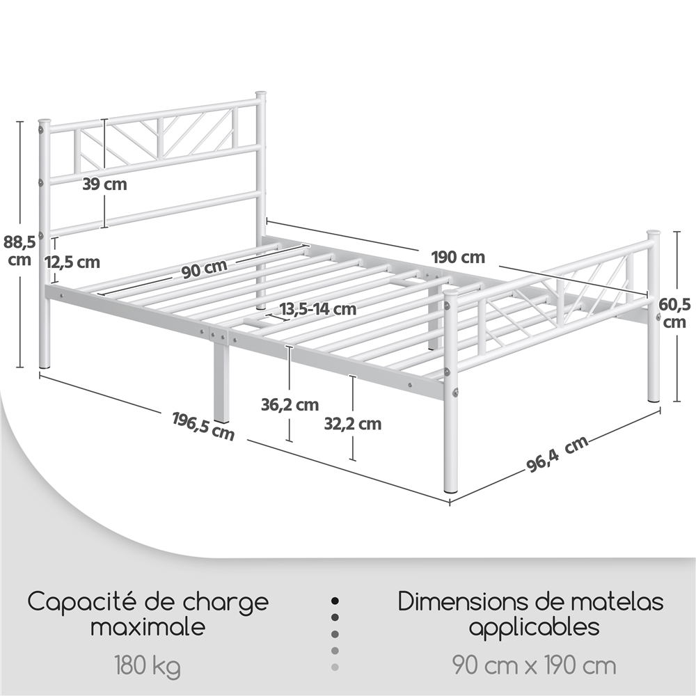 Costoffs Cadre de lit en metal simple Lit en Métal pour Adultes Grande Espace en Lattes Moderne