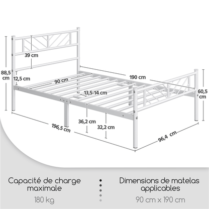 Costoffs Cadre de lit en metal simple Lit en Métal pour Adultes Grande Espace en Lattes Moderne