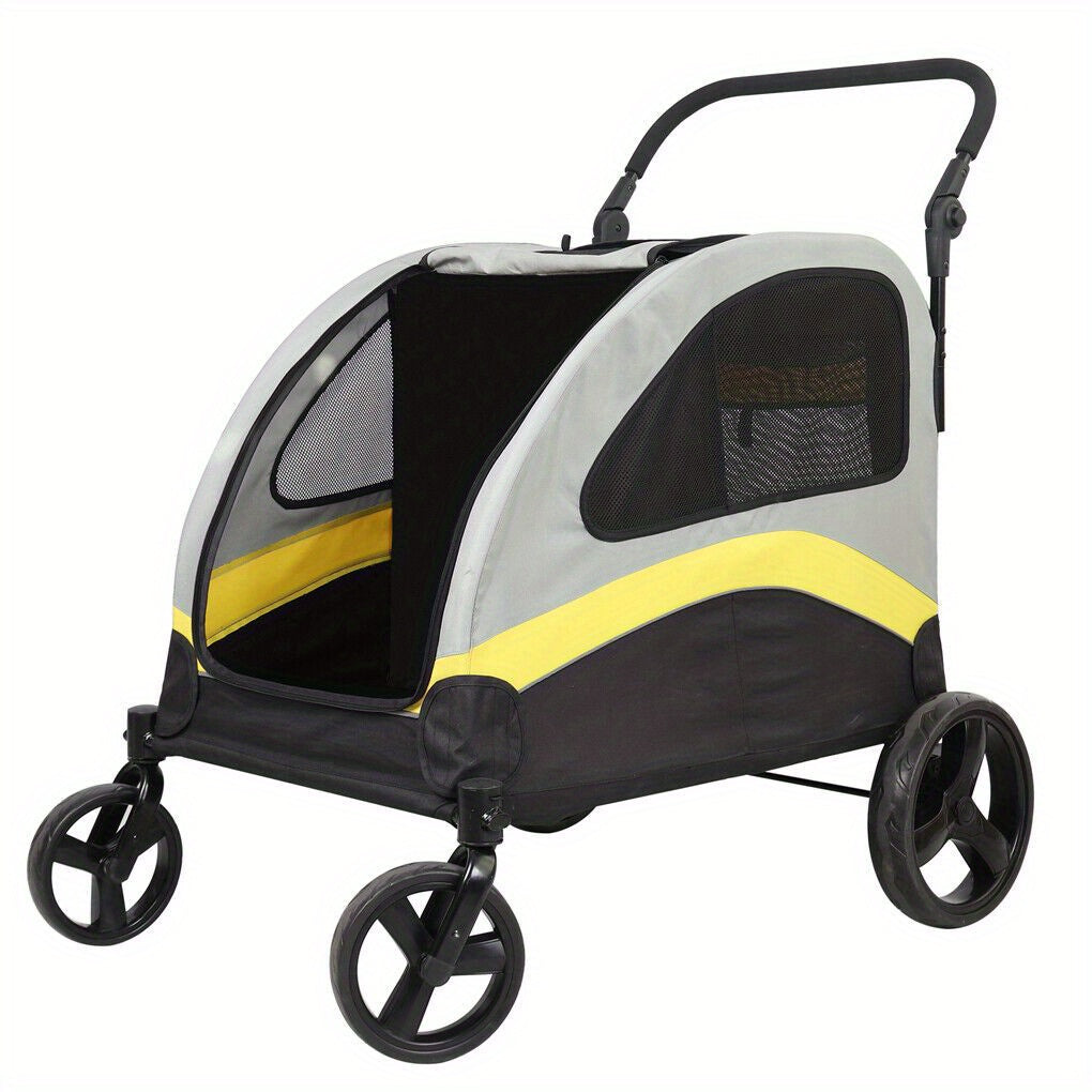 Poussette pour chien pliante XXL à 4 roues, très grande poussette avec séparateur amovible uniquement adaptée pour un grand chien, poussette de voyage pour animal de compagnie, jogging pour chien, poussette de voyage pliable en un clic, poignée réglable,