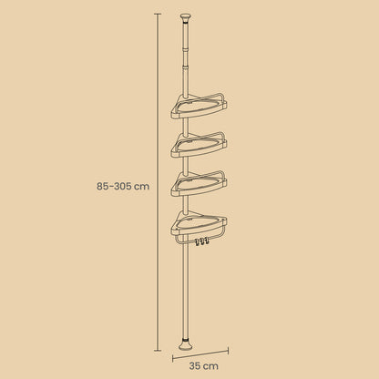 Étagère de Douche Réglable en Hauteur, 4 Niveaux, Hauteur 85 à 305 cm, Rangement de Salle de Bain