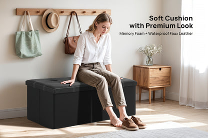 Tabouret de Rangement Pliable en Cuir à Double Couture, Matériau en Cuir Facile à Ranger, Grande Capacité de Charge Idéale pour S'asseoir, Tabouret de Changement de Chaussures pour Canapé, Banc de Rangement, Banc Long, Boîte Tabouret