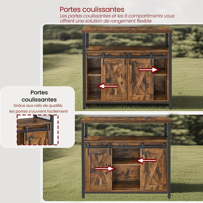 Meuble de Rangement, Buffet Cuisine, Commode, avec 2 Portes Coulissantes, 33 x 100 x 80 cm, Étagères Réglables, pour Salon