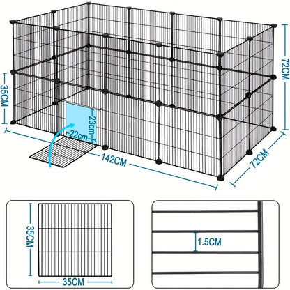 Barrière compacte pour petits animaux - Installation facile et facile à installer soi-même, enclos robuste et extensible avec entrée pour applications intérieures/extérieures - Idéal pour chiots, lapins, chatons et plus