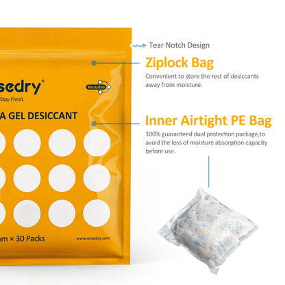 Lot de sachets déshydratants réutilisables Wisedry 5g 10g 50g, emballés individuellement, double couche scellée