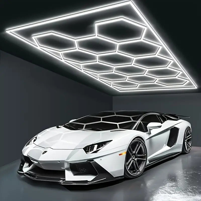 Plafonnier LED Nid d'Abeille avec Cadre en Métal Poli - Design Semi-Encastré 14/8/5 Trous, Blanc Froid 6500K, Installation Facile pour Garage, Atelier, Éclairage Sous Porte (Blanc), Lumières LED pour Maison, pour Éclairage de Garage, Éclairage Durable