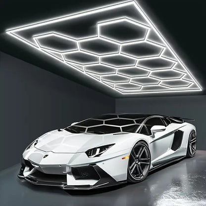 Plafonnier LED Nid d'Abeille avec Cadre en Métal Poli - Design Semi-Encastré 14/8/5 Trous, Blanc Froid 6500K, Installation Facile pour Garage, Atelier, Éclairage Sous Porte (Blanc), Lumières LED pour Maison, pour Éclairage de Garage, Éclairage Durable