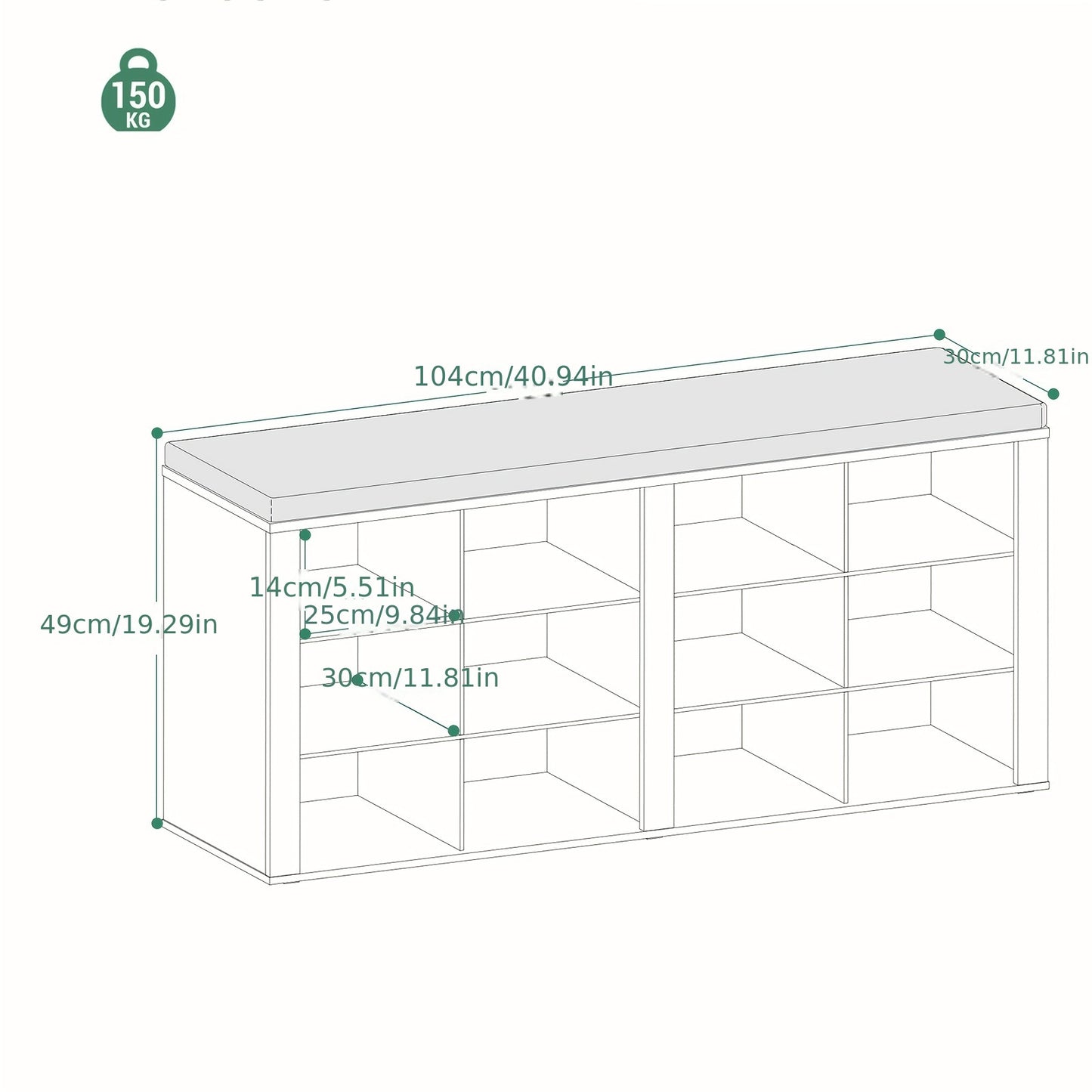 Banc de Rangement pour Chaussures, Siège avec Étagère, Incluant un Meuble, Coussins Rembourrés, Doté de 12 Compartiments, Convient aux Salons, Couloirs et Chambres, dans une Couleur Blanc-Gris