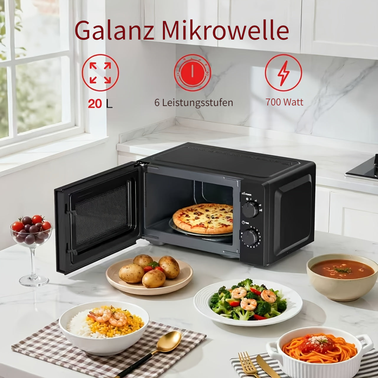 Galanz Mini four à micro-ondes avec plat tournant de 20 litres, double bouton rotatif, modèle argenté multifonctionnel pour personnes âgées et enfants