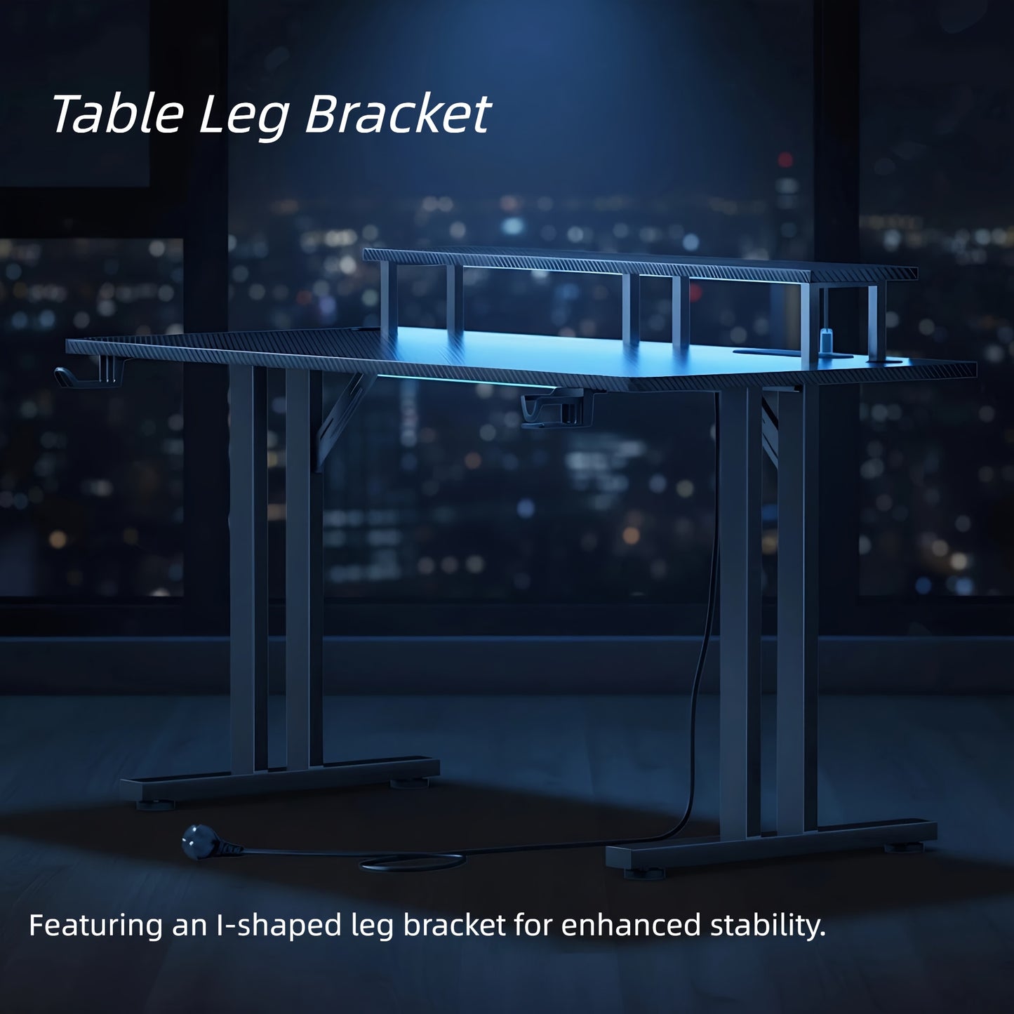 Bureau de Jeu RGB LED avec Prises Électriques et Support pour Moniteur, Poste de Travail Ergonomique pour Ordinateur, Grand Plateau en Fibre de Carbone pour Bureau à Domicile avec Porte-Gobelet et Crochet pour Casque, Noir