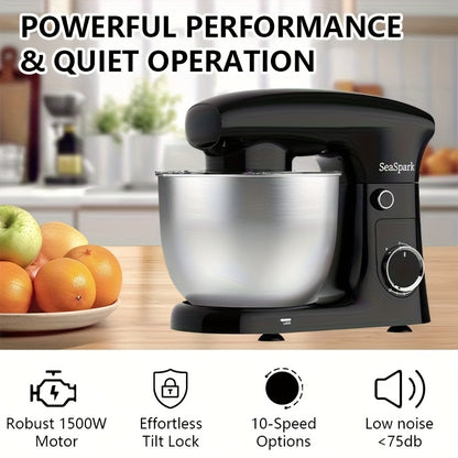 Robot Culinaire 3-en-1, Mélangeur Inclinable 10 Vitesses avec Bouton Pulse, Incluant Bol en Acier Inoxydable de 5,5 L, Crochet à Pâte, Mélangeur, Batteur à Œufs, Spatule