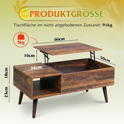 Table Basse Réglable en Hauteur, Extensible, Table de Salon avec Grand Compartiment de Rangement Caché, Plateau de Levage, Table Basse pour Bureau, Table de Canapé