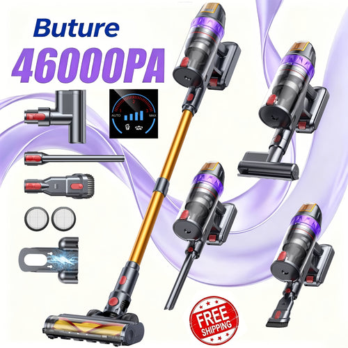 Aspirateur sans fil BUTURE VC90, aspirateur balai 46KPa, 60 min, 1,5L, dépoussiérage en un clic, super silencieux avec support mural rechargeable/écran LED/buse à brosse soufflante, aspirateur léger pour tapis, sols durs et poils d'animaux, nettoyage de p