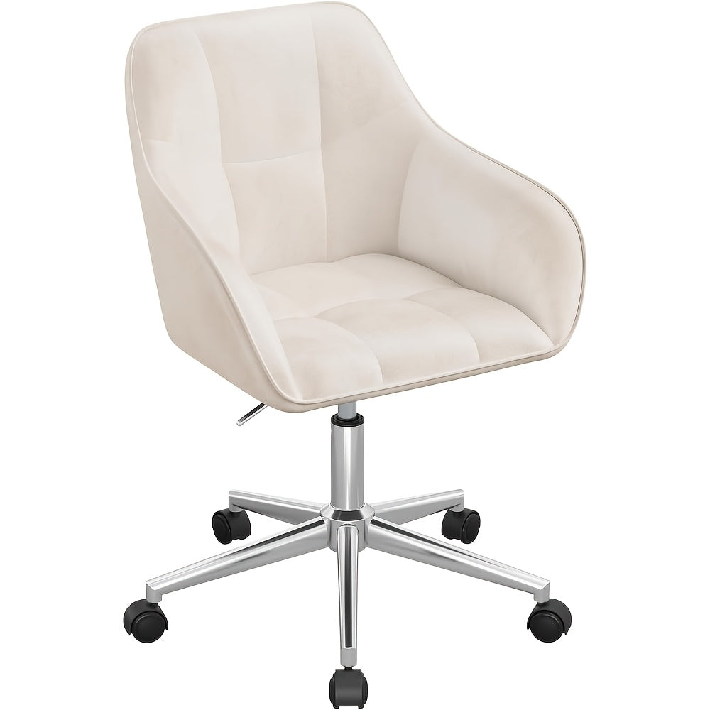 1X Chaise de Bureau Maison, Chaise de Bureau, Chaise Pivotante, Chaise de Cosmétique, Hauteur Réglable, Capacité de Charge Jusqu'à 150 Kg, avec Accoudoirs, Siège en Velours, pour Chambre à Coucher, Bureau, Salon
