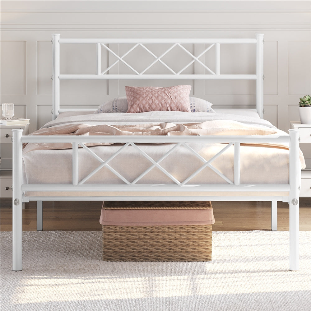 Costoffs Cadre de Lit en Métal Moderne - Structure à 6 Pieds avec Tête de Lit Design en Forme X - Sommier à Lattes Métalliques et Grand Espace de Rangement Sous-lit - Idéal pour Chambre d'Invite, Dortoir ou Appoint - Style Industriel Élégant