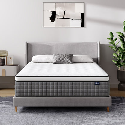 Matelas à ressorts de conception hybride - S'adapte aux courbures du corps, soulage la pression, silencieux et anti-vibration, hauteur de 30 cm