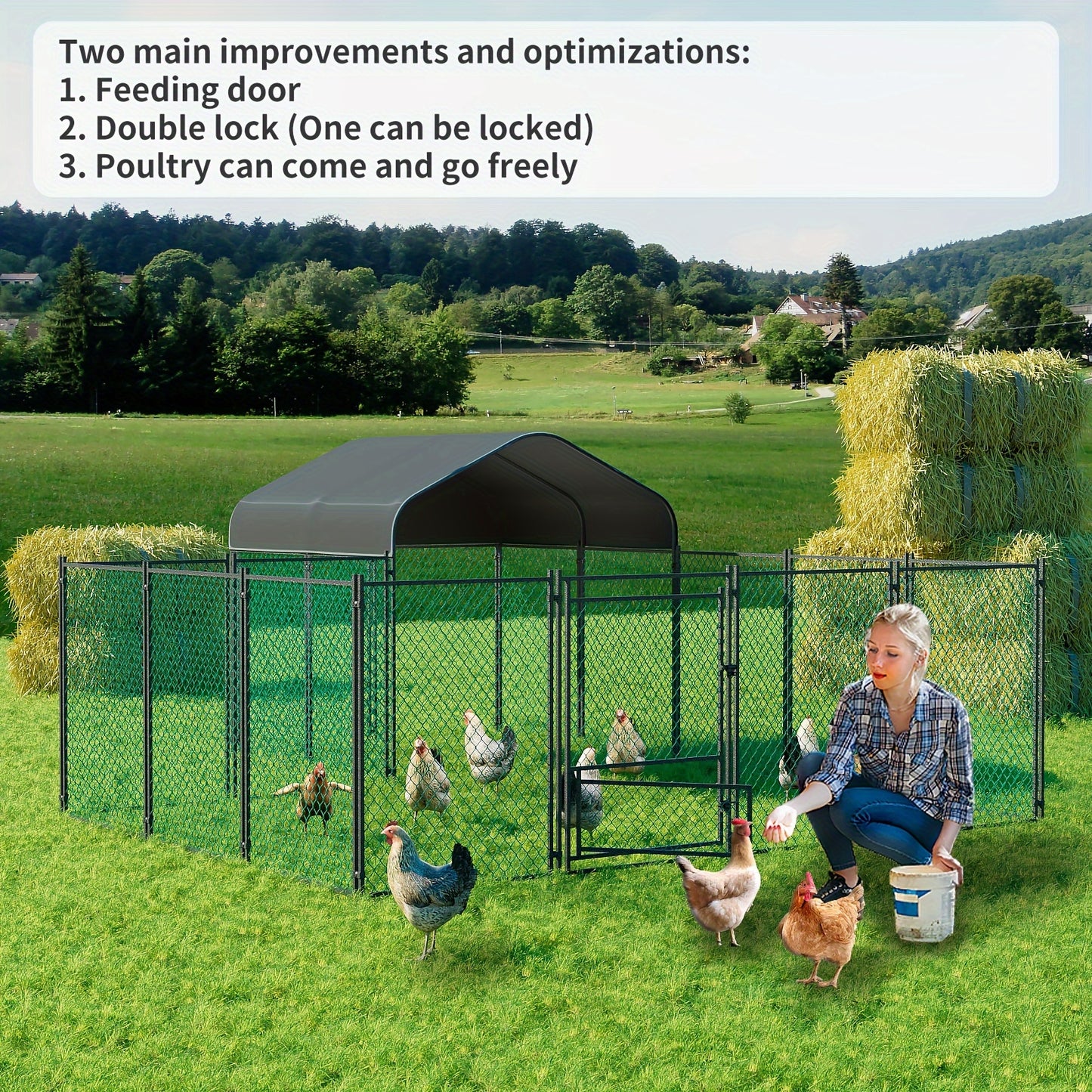 Poulailler d'extérieur en métal : Cage à poules robuste en métal galvanisé, cour de volaille, cage d'accès facile, avec couverture Oxford anti-uv et couverture résistante à l'eau, pour poules, canards, oies d'extérieur, pour cour, ferme