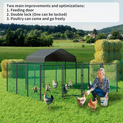 Poulailler d'extérieur en métal : Cage à poules robuste en métal galvanisé, cour de volaille, cage d'accès facile, avec couverture Oxford anti-uv et couverture résistante à l'eau, pour poules, canards, oies d'extérieur, pour cour, ferme